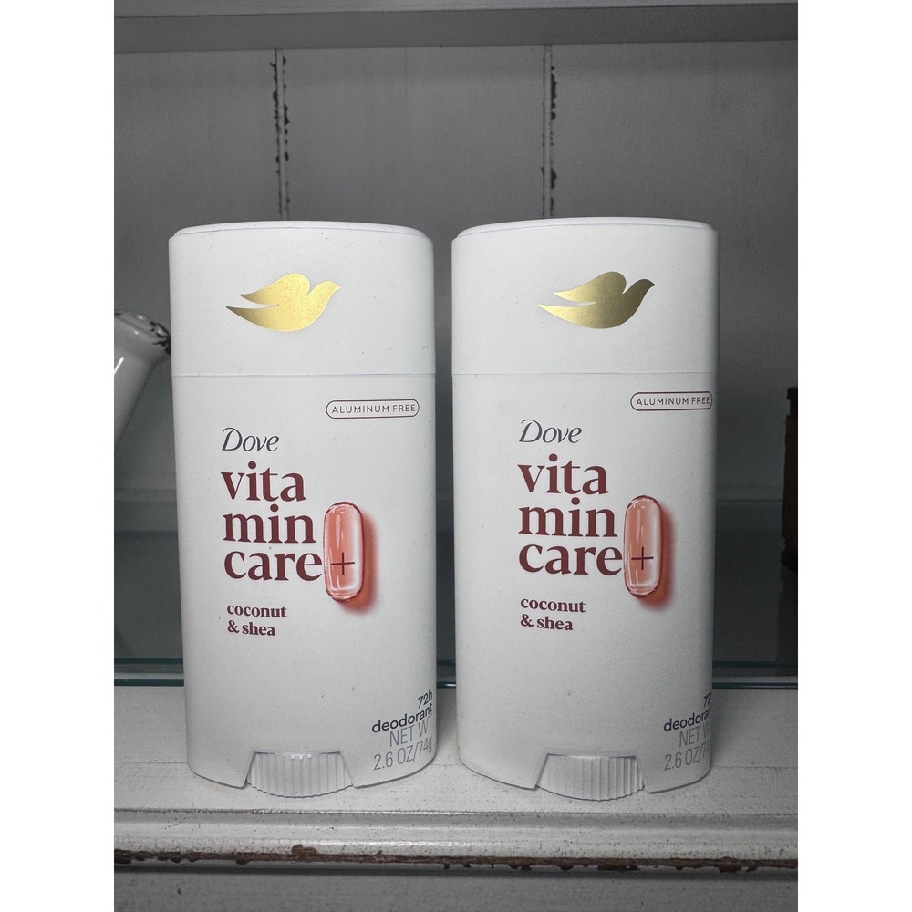Dove VitaminCare+ Aluminum Free Deodorant Coconut & Shea 2.6 oz 2 Pack 72h Odor
